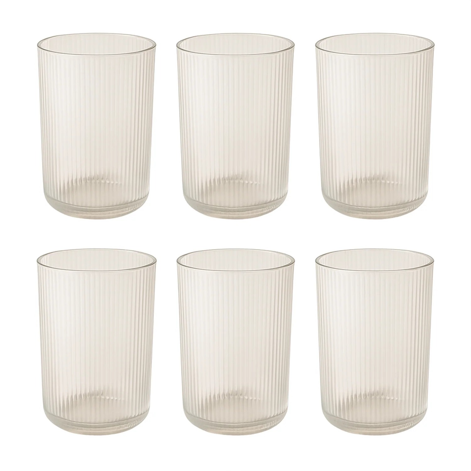 Plastic Glass Set – 6 Tall Ribbed 300ml Unbreakable Glasses